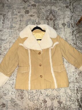 Authentic Vintage 1970’s Shearling Trim Suede Coat M/L